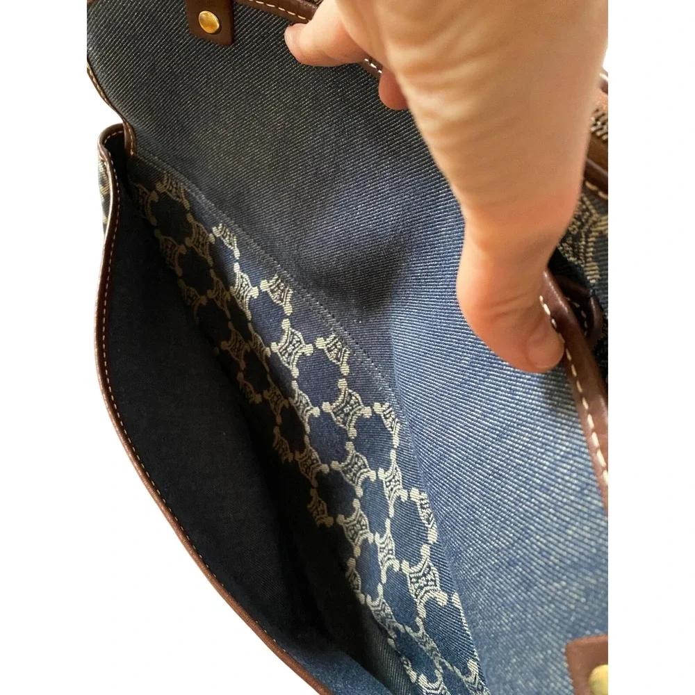 CELINE Paris Macadam Denim Messenger Bag Y2K Shoulder Flap Bag - Picture 5 of 16